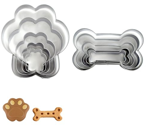 10 Pcs Dog Paw & Bone Dog Cookie Cutter Set Different Size Paw Print Animal Cookie Cutters Cute Dog Biscuit Cutter Set for DIY Baking Fondant Cake Molds Dog Treats Bones 5 Various Size
