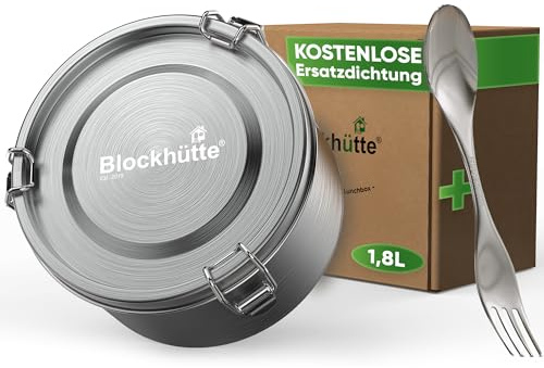 Blockhütte Premium Jausenbox Edelstahl 1800ml Göffel 2x Dichtung Brotdose