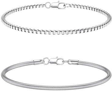 CASSIECA 2Pcs Pulsera Hombre Pulseras para Hombres Acero Inoxidable Apilable Pulseras Plata para Hombres Niños Pulseras Caja Serpiente 19CM Regalos para Papá Esposo Hijo
