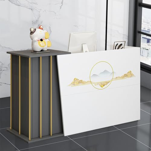 HGTRH Empfangstheke Salon Kosmetikstudio 120cm Weiss Gold, Empfangstresen Kosmetik, Rezeptionstheke Holz Mehrschichtige Massivholzplatte Verkaufstheke Ladentheke Tresen