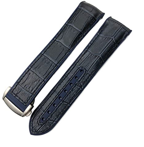 EAMOM 19 mm 20 mm Nylon-Gummi-Uhrenarmband 21 mm 22 mm für Omega Seamaster 300 AT150 Speedmaster 8900 PlanetOcean Lederarmband(Blue leather blue,22mm)