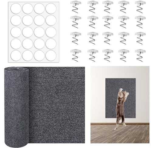 HVIERO 200cmx40cm Selbstklebend Kratzmatte Katze Grau DIY Katzenteppich Katzen Kratzschutz Sofa Katze mit 20 Schrauben und 20 Doppelseitige Klebepunkte Katzenkratzmatten Selbstklebend