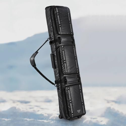 Lzyjck Skitasche mit Zwei Rollen Gepolsterte Snowboardtasche mit Rollen Verstellbare Länge Skitasche für Flugreisen Großes Fassungsvermögen Wasserabweisend,Schwarz,64.9x13.4x5.5inch