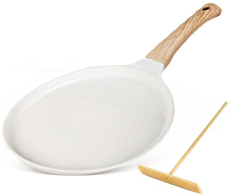 Zjyufy Non Stick Dosa Tawa Crepe Pan, Nonstick Crepe Pan with Spreader, 10 Inch Tortilla Pan Ceramic Coating Pancake Griddle Pan Dosa Tawa Pan