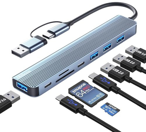 8-IN-2 USB C Hub, USB C Hub 3.0, Multiport Adapter mit SD&TF Kartenleser, USB 3.0&USB 2.0 Ports, USB-C Anschluss, USB Typ C Hub für MacBook Air/Pro, Galaxy, iPad, Windows usw