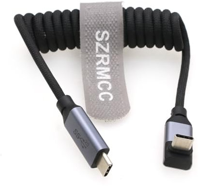 SZRMCC USB C 3.1 Gen 2 Coiled Cable USB-C to USB-C Male 10Gbps 100W PD Fast Charging Monitor Cable Compatible with Samsung Galaxy, Tablet, Phone (USB C- Down USB C, Black)