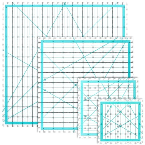 Oungy 4 Stück Patchwork Lineal 12.5/ 9.5/ 6/ 4.5 Quadratische Nählineal, Lineal Nähen mit Skal und Winkelanzeige, 30/45/60 Grad, Transparent Schneider Lineal für Nähen, Stoffhandwerk DIY
