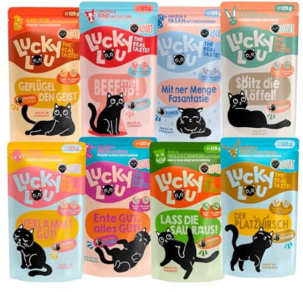 Lucky Lou Adult Mix-Paket Katzenfutter nass - 12 x 125g - hochwertiges Katzenfutter mit viel Protein - Nassfutter getreidefrei & ohne Zucker
