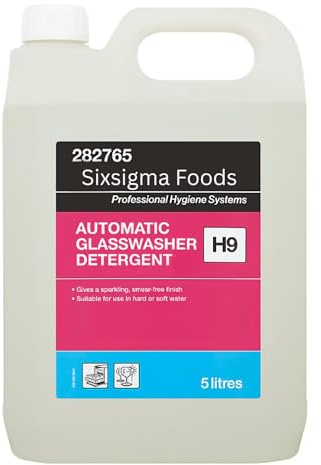 Sixsigma Foods Automatic Glasswasher Detergent H9 5L - Powerful, Streak Free Cleaning for Sparkling Glassware - Ideal for Commercial Kitchens, Bars, Pubs & Catering Use