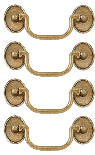 SUPERFINDINGS 4 Sets Vintage Bail Pull Handles 3.5 inch Hole Center Antique Bronze Drawer Handles Alloy Drop Pulls Decorative Cabinet Pull for Kitchen Cabinet Bedside Cupboard Drawer