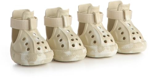 AOKOWN Dog Shoes for Hot Summer Pavement, Dog Shoes for Medium Dogs, Waterproof Dog Boots & Paw Protectors, Non-Slip Dog Rain Booties, Easy Clean Sandals for Beach Khaki Size 4
