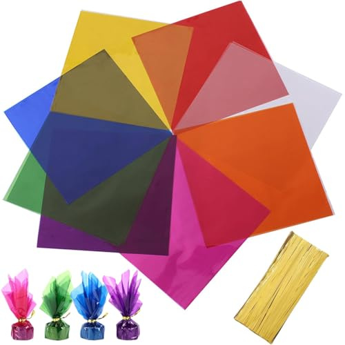 KIRZAX 80 fogli di cellophane, 8 colori diversi, carta trasparente per dolci, fai da te, arte, artigianato, decorazione