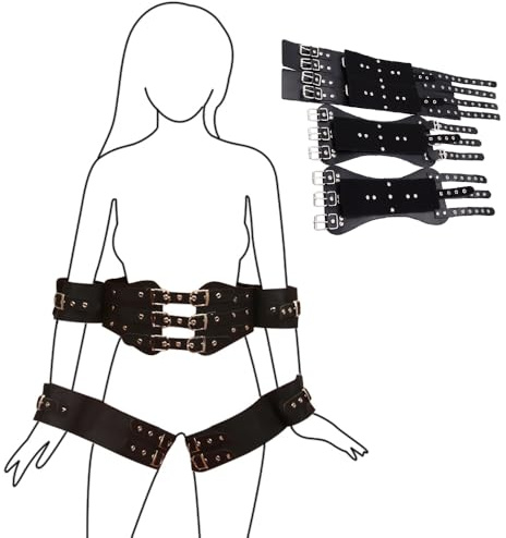 Set de Bondage y Juegos de Rol – Accesorios de Cuero con Esposas Ajustables para Manos y Muslos, Sistema de Cadenas para Parejas, Ideal para Explorar Nuevas Sensaciones