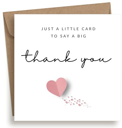 EverKind Thank You Card – Pink Heart Design | Gratitude Card for Teacher, Friend, Family | Appreciation for Support, Kindness or Gift | Blank Inside | Eco Packaging