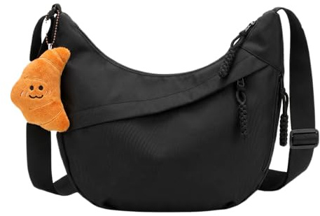 YDAKGUEY Crossbody Bag Damen, Damen-umhängetaschen mit Verstellbarem Gurt & Anhänger, UmhäNgetasche Damen Schwarz für Arbeit Reisen Alltag(Schwarz)