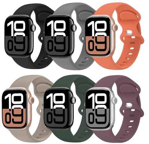 6 Pack de Bracele pour Apple Watch Ultra3/Ultra 2/Ultra 49mm 46mm 45mm 44mm 42mm 41mm 40mm 38mm, Bracelet Sport en Silicone pour Series 11 10 9 8 7 6 5 SE 4 3 2 1 Homme et Femme