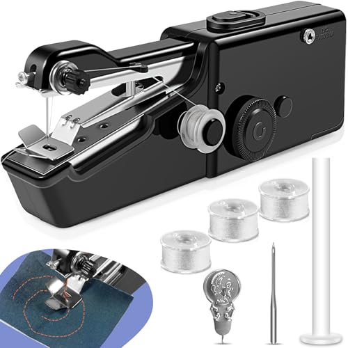 Mini Nähmaschine Anfänger, Sewing Machine Schnelles Nähen, Vorhänge Kleidung DIY Handwerk Handnähmaschine Elektrisch, Tragbare Handnähmaschine mit Unterfaden für Hause und Outdoor-Notfall (Schwarz)