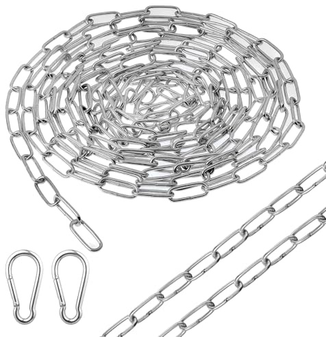 Stålkedja metervara, 10 m metallkedja Φ1,5 mm kedja rostfritt stål med 2 karbinhakar, rund stålkedja