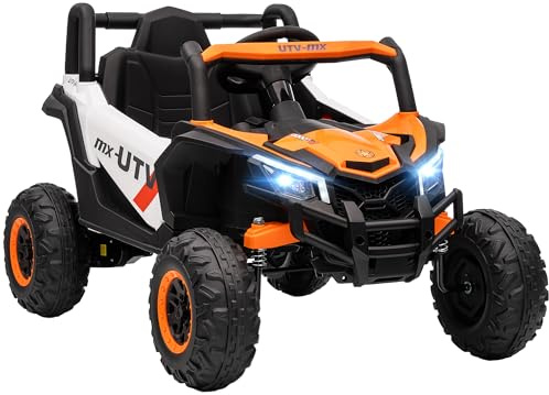 AIYAPLAY 12V Kids Ride On Car, Electric Car for Kids UTV with Remote Control, Slow Start, Suspension System, LED Lights, Music, USB Port, for Boys Girls 3-5 Years, Orange