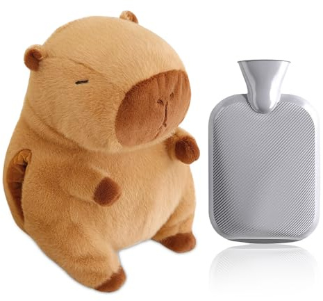 Gobesty Bolsa de agua caliente para niños, bolsa de agua caliente Capybara, peluche, bolsas de agua caliente con funda, botellas de agua caliente de animales, dibujos animados, recipiente interior
