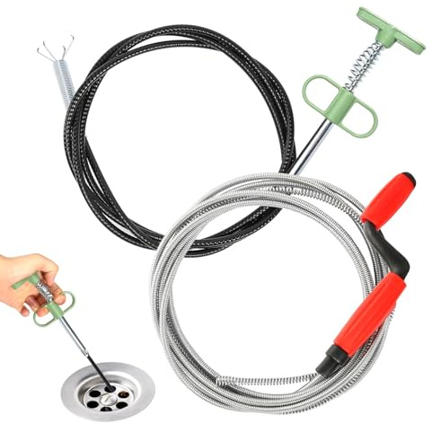 Pipe Cleaning Spiral Drain Cleaner 5 m x 6 mm Spiral Drain Pipe Cleaning with 2 m Drain Pipe Foreign Body Clamp Universal Spiral Drain Spiral Pipe Cleaner Spiral for Stubborn Blockages