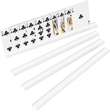 olnamo Playing Card Holders 13.4 Inches (34 cm) Acrylic Solid Card Holder for Playing Card Games, Hands Free (4 pcs, White)