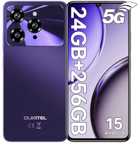 OUKITEL C6 Mobile Phone 5G, 6.8 90Hz Display, 24GB+256GB Android 15 Phone, 50MP Camera, 5150mAh Battery, 5G Dual SIM Sim-Free & Unlocked Mobile Phones, 3.5MM Jack/GPS/Fingerprint/Face ID, Purple