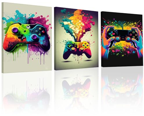 KiKiHong 3 Stück Gaming Zimmer Deko Bilder mit Rahmen 30×40 cm Wandbild Gamer Bilder Jugendzimmer Jungen Gaming Bilder für Jungen, Teenager & Spielzimmer Zocker Bilder Wand