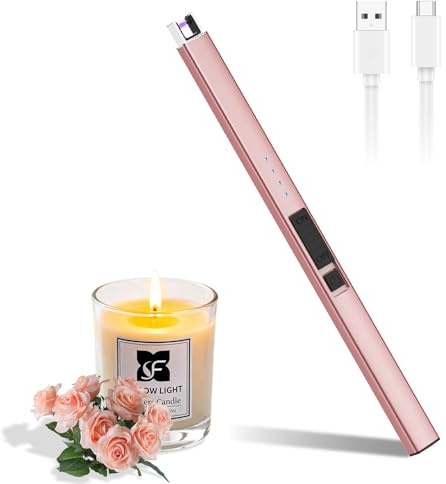 Electric Candle Lighte Rechargeable Lighters -Electric Lighter Candle Lighters for Candle USB Rechargeable Plasma Arc Lighter (Rose Gold)