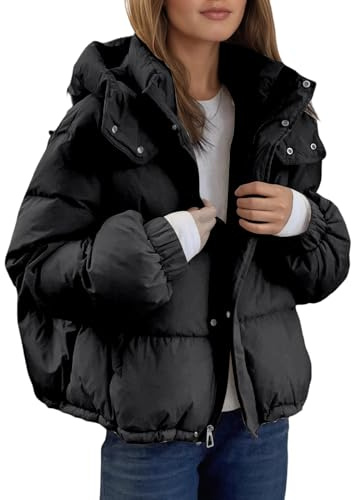 Caxndycing Giacca da pane da donna, invernale, reversibile, trapuntata, leggera, con cappuccio, per attività all'aria aperta, cappotto invernale, parka spesso, Nero , M