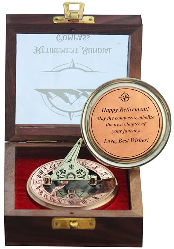 Retirement Sundial Boussole Cadeau pour lui ou lui - Gardez-le pour Husband, Femme ou Couple, Hommes Retirement 50th 40th 25th 20th 20th Year Love Celebration. (Retirement Sundial - Boîte en bois)