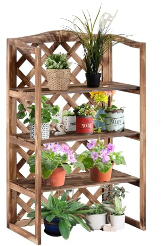 Outsunny Blumenständer 3 Etagen aus Tannenholz Blumenregal Pflanzenregal | Pflanzregal, Blumenbank