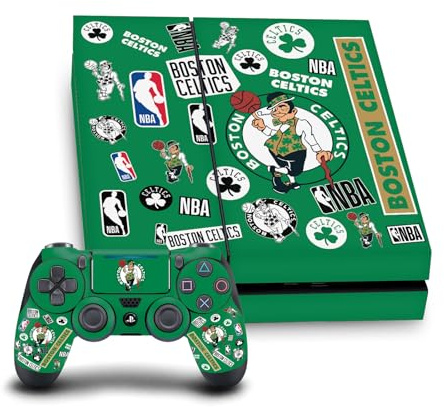 Head Case Designs Officially Licensed NBA Sticker Collage Boston Celtics Vinyl Sticker Gaming Skin Decal Cover Compatible With Sony PlayStation 4 PS4 Console and DualShock 4 Controller Bundle