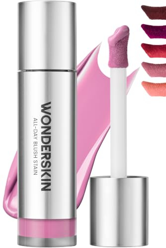 Wonderskin Liquid Blush Stain - Wonder Blading Långvarig Rouge, Transferresistent Krämrouge för Kinder i Upp till 12H, Byggbar Naturligt Strålande Finish (Whimsy) | Den fläckbeständiga, flytande rouge i syrenrosa ger en lätt, byggbar färg som varar hela dagen.