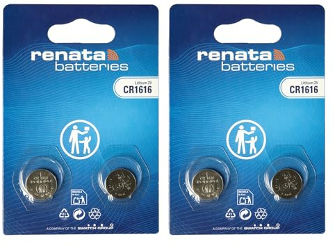 Renata CR1616 - Batteria a bottone al litio, 3 V, precisione svizzera, per chiavi dell'auto, telecomandi e orologi, confezione da 2 x 2 pezzi