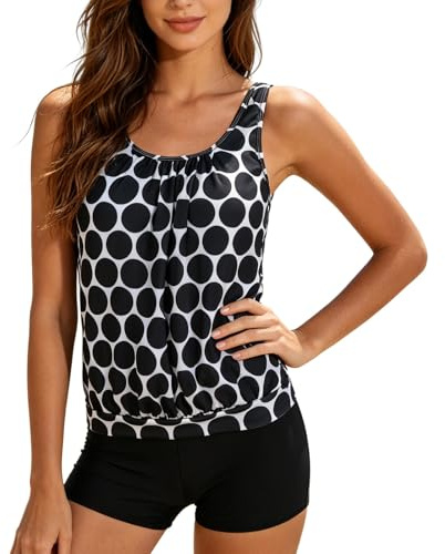 Maillot de Bain Transbronzant Haut Tankini Femme Maillots de Bain Tankini pour Femmes, Maillots Deux pièces, débardeur à Motif avec Shorty, Short Femme Long Tanga