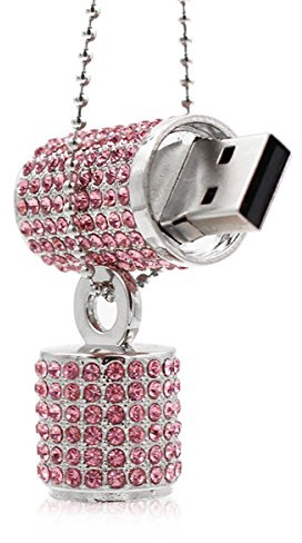 Ciway Chiavetta USB 2.0 a forma di rossetto, con collana (rosa, 64 GB)