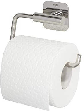 Tiger Colar Toilettenpapierhalter zum Kleben, Edelstahl poliert, mit integrierter Klebefolie zur Montage ohne Bohren, 1314030346, 10 x 14.6 x 3.4 cm