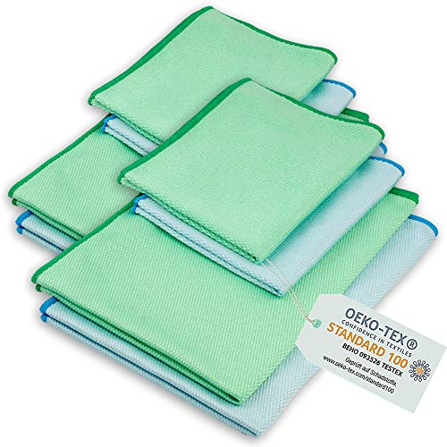 ELEXACLEAN Fenstertuch streifenfrei, Mikrofaser Scheibentuch (8 Stück, 60x40 cm & 40x30 cm) Oeko-TEX® Standard 100 - Glas Putztücher