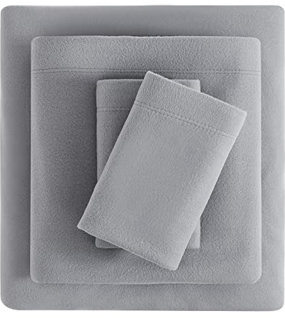 Viviland Juego de sábanas de Microforro Polar de Felpa tamaño matrimonial, sábanas de Terciopelo de Forro Polar Suave, sábanas de Franela de Invierno Extra cálidas con Bolsillo Profundo, Color Gris