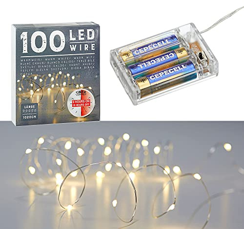 Mikro Draht Lichterkette 100 LEDs warmweiß silber Batterie Deko Beleuchtung Timer (1 x 100 LED Mikro-Draht Lichterkette)
