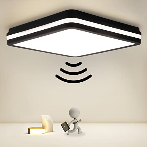 Plafón LED con detector de movimiento, 18W 1800LM, Plafón LED con sensor de movimiento ajustable, lámpara con sensor impermeable IP54 para recibidor, baño, escaleras, sótano, recibidor, garaje