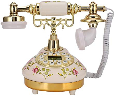 Europeisk stil hem antik fast telefon, vintage retro rosa keramisk multifunktionstelefon med rund bas för dekoration, nummerpresentatör