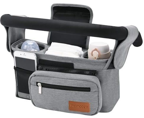 Momcozy Universal Stroller Organizer with Insulated Cup Holder Detachable Phone Bag & Shoulder Strap, Fits for Stroller Like Uppababy, Baby Jogger, Britax, BOB, Umbrella and Pet Stroller