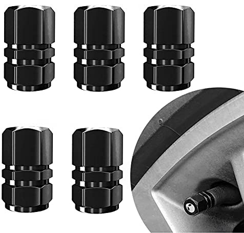 Tapas de Válvula de Neumático - 5pcs Tapones para Coche, Moto, Camión y Bicicleta - Tapa de Neumático a Prueba de Polvo (Negro)