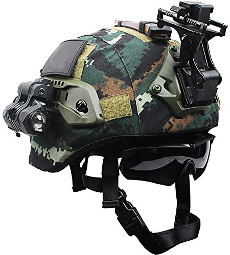 AQzxdc Ensemble de Casques Tactiques Mich 2000, avec Lunettes, Lampe de Poche Militaire et Monture NVG, Équipement de Protection Paintball Airsoft Extérieur, Couvre-Casque Camo Amovible,Sets d