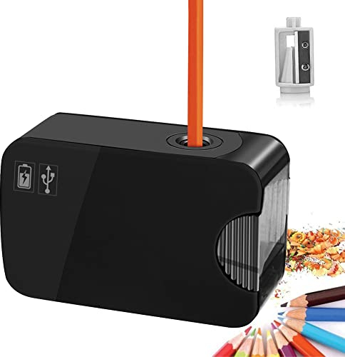 Elektrischer AnspitzerAOBETAK Profi USB und Batterie Netzbetriebener 6-8 mm Automatischer Bleistiftspitzer mit Behälter, spitzer Elektrisch mit ersatzklingen für Schule, Büro, Kinder, Schwarz