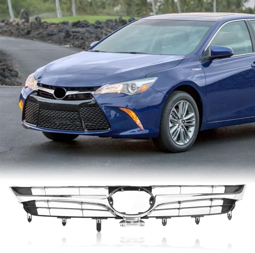 Kspeed Front Bumper Upper Grille for 2015 2016 2017 Toyota Camry LE SE XLE XSE, Black and Chrome Front Upper Grill Replace for 5310106411 TO1200377