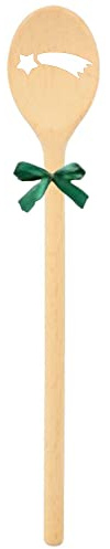 teemando® kräftiger Marken-Kochlöffel aus Holz, extra stabil mit Motiv Sternschnuppe und Schleife, Handmade aus Deutschland, Grillen, Kochen, Familie, Geschenkidee, Weihnachten