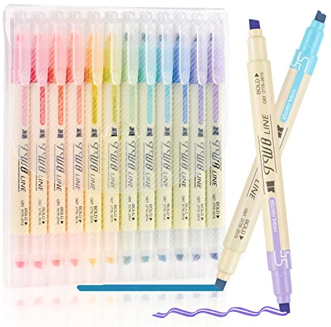 EooUooIP Pastell-Textmarker,12 Doppelspitze,trocken schnell Pastell-Textmarker-Set Bibelstift weiche Meißelspitze, Marker für Highlight-Journal Schreibwaren Geschenk für Schüler Büro Erwachsene